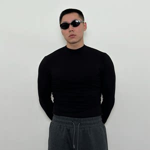 
Roast lucky half turtleneck stretch slim bottoming shirt long sleeve men's solid color fitness sports inner T-shirt
