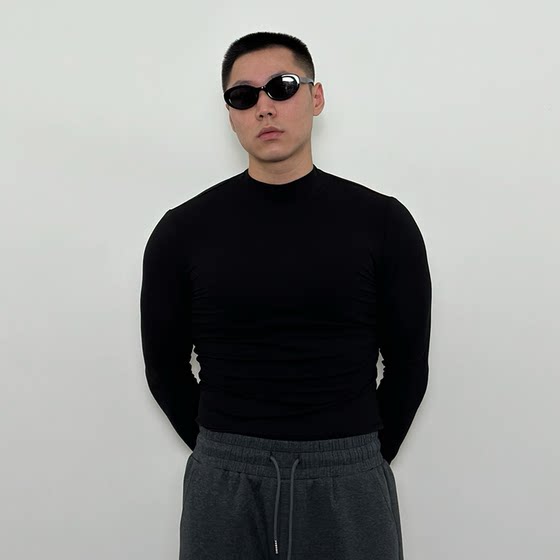 
Roast lucky half turtleneck stretch slim bottoming shirt long sleeve men's solid color fitness sports inner T-shirt