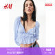 HM Women's Shirt 2025 Summer New Fashion Wrinkle Square Collar Printed Long Sleeve Shirt Top 1274081