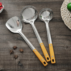 Stainless Steel Imitation Wood Handle Full Set of Cooking Utensils, Spatula, Cooking Spatula, Soup Spoon, Large Colander, Kitchen Cooking Tools