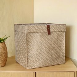 American-Style Jute Fabric Storage Basket, Foldable Miscellaneous Storage Basket, Desktop Cosmetics Organizer, Household Storage Box