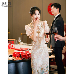 2023 Nový čínský Styl Cheongsam, Růžový Oblek Xiuhe, Pokročilý Smysl Nevěsty, Vylepšený Oblek Na Toasty, Zásnubní Světlo, Luxusní Specializované ženy