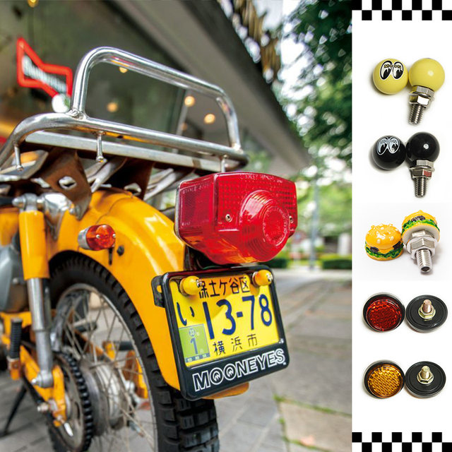 mooneyes retro motorcycle modification universal license plate frame screws air nozzle cap license plate frame cc110