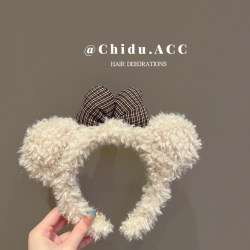 Full of Vitality, Cute Plush Bow Headband, New Autumn and Winter Style, Face Washing, Makeup, Facial Mask Headband, Cartoon Hair Accessory