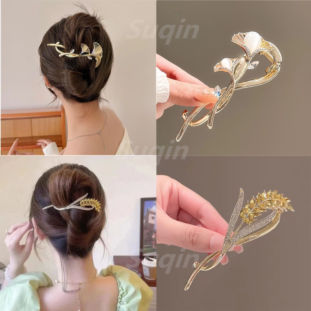 
Light luxury rhinestone starry wheat ear hairpin for women on the back of the head metal plate hair artifact frog buckle twist clip hairpin headwear
