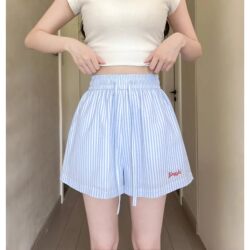 Blue Embroidered Shorts for Women, Summer Thin Style, 2026 New High-Waisted Slimming Loose A-Line Casual Sports Shorts