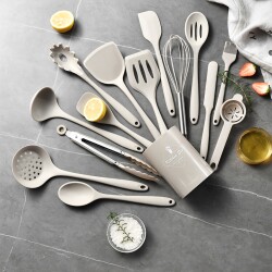 German Food-Grade Integrated Silicone Kitchen Utensils 15-Piece Set Non-Stick Silicone Spatula Soup Spoon Kitchen Tools Cooking Spatula