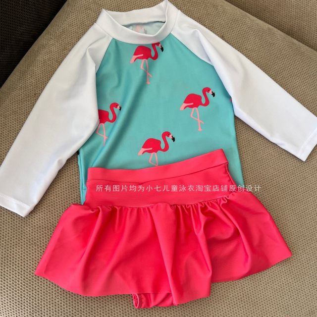 
Children's split swimsuit girl baby baby and toddler triangular skirt shorts long sleeve sun protection quick-drying beach swimsuit