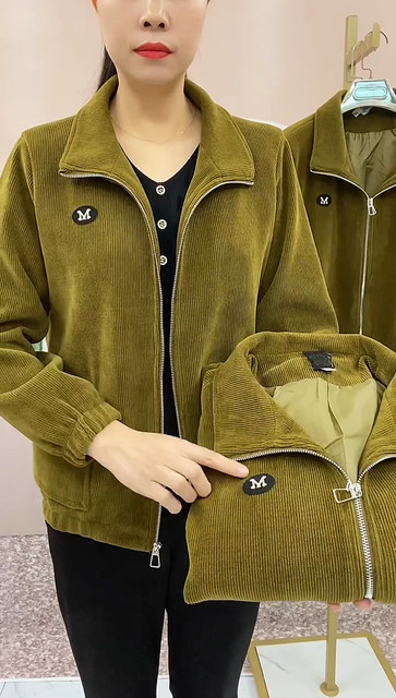 Stand collar M label chenille cardigan short coat, fashionable and versatile casual coat, feminine style, middle-aged and elderly mother's wear