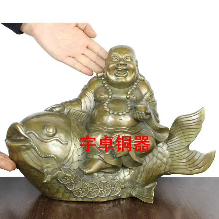 銅製 金鍍銀鍍 坐魚自在彌勒仏 置物 古賞物 古美術