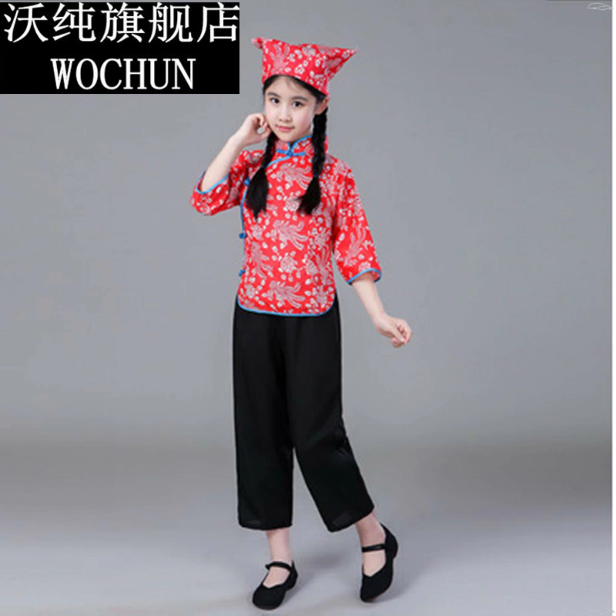 农村女村姑儿童服装碎花乡村古典阿庆嫂服采茶媒婆铁梅农民演出装