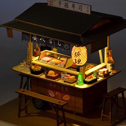 DIY Hut Japanese Sushi Restaurant Food Toy Miniature Scene Model 3D Stereo Puzzle Assembly Handmade Gift for Girls
