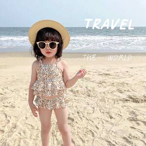 INS European and American Children's Body Body Cute Swim Swim Swiping Swim Broken Orange Printing Studios Small and Small Children's Swimsuit