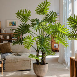 Simulated Green Plants, High-End Light Luxury Spring Leaf Artificial Tree Potted Plants, Large-Scale Simulated Plants, Indoor Living Room Floor-Standing Decorative Ornaments