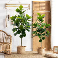 Artificial Plant Ficus Lyrata Floor-Standing Potted Plant Indoor Large Artificial Green Plant Ornament Living Room Light Luxury Decorative Flower Fake Tree