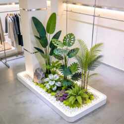 Simulated Green Plant Combination Landscaping under the Stairs, Tropical Artificial Plant Landscape, Artificial Trees, Indoor Potted Plant Decorations