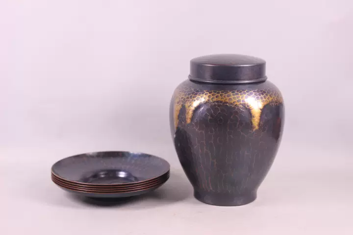 日本煎茶道具旭松堂铜器铜壶铁壶银瓶进口斑紫铜盖手工打出烧水壶 