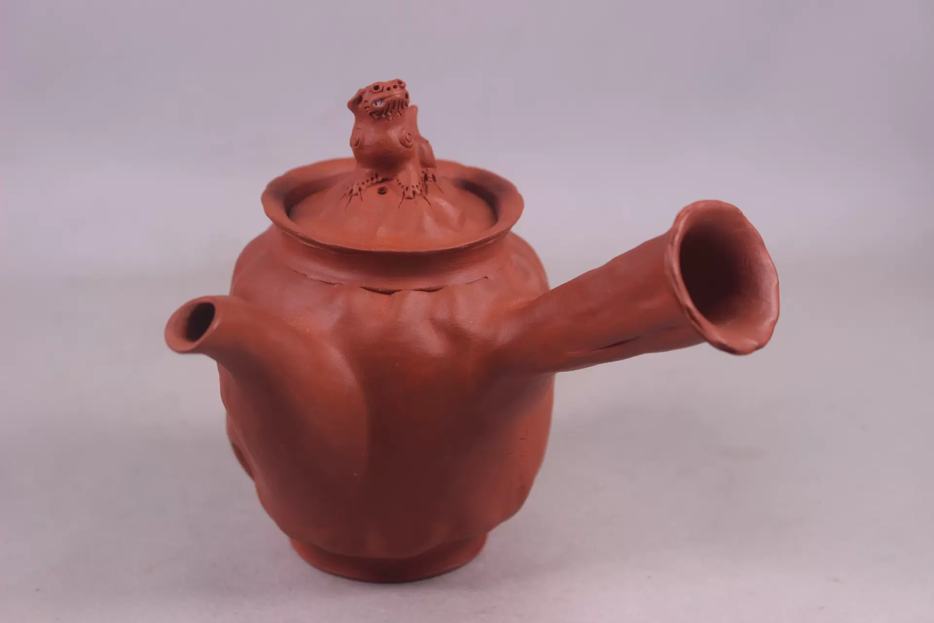 【茶注6手捻　朱泥　玉獅子】間野弥平　共箱 茶注6手捻 朱泥 玉獅子】間野弥平 共箱