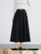 Aike black skirt for women 2025 spring commuter style pleated skirt high waist slim solid color mid-length A-line skirt
