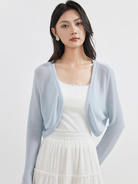 Aike knitted cardigan for women in 2025 summer temperament sweet and simple solid color slim short style wear thin jacket
