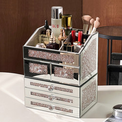 Diamond-Encrusted Cosmetic Storage Box, High-End Desktop Design, 2025 New Model, Large Capacity for Skincare Products, Lipstick, and Makeup Brush Storage