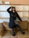 Horide Map 'Black and White Music' Heavy Industry Handmade Bow Round Neck Knitted Versatile Cardigan Sweater Coat