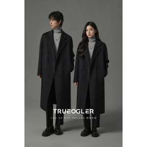 
[Goose down lining] Double-sided 70 wool woolen coat for men and women, long over-the-knee thickened coat, versatile