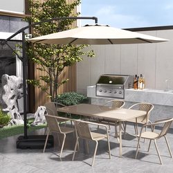 Outdoor Tables and Chairs, Courtyard Waterproof and Sun-Proof, Open-Air Leisure with Parasol, Outdoor Rattan Combination Bar Table, Milk Tea Shop Table