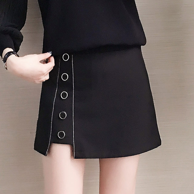 Korean style college-style skirt for women 2025 summer new button design high waist slimming A-line irregular short skirt