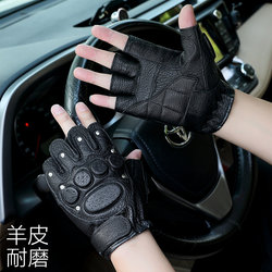 Sheepskin Half-Finger Gloves for Men, Autumn and Winter Cycling, Motorcycle Outdoor Mountaineering, Tactical Motorcycle Non-Slip Leather Gloves