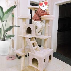 Cat Climbing Frame, Cat House, Cat Tree, Integrated Villa with Vertical Scratching Post, Large Cat Shelf, Multi-Cat Supplies, Toys, Space-Saving