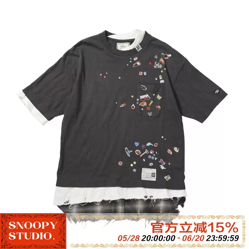擺渡人Jp!kapital 平田和宏20ss 新款骨頭落肩oversize拼接短T三