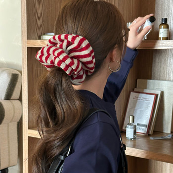 
Autumn and winter atmosphere! Warm wool knitted striped large intestine hair ring for women, lazy style, large hair rope hair accessory