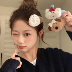 Cute Cookie Bear Curly Hair Clip, Girly Heart-Shaped Hair Clip, Side Clip, Hairpin, Fluffy Hair Accessory, Headwear