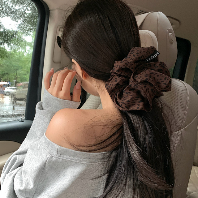 
Lazy and tonal. Large leopard print skirt hair band, large intestine circle, fashionable and western-style low ponytail hair rope, high-end hair accessories