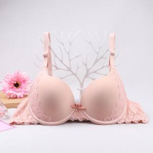 
Double-layer lace girl's bra medium-thick cup small breasts gathered with steel ring glossy bras