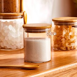 White Sugar Storage Jar, Household Sealed Glass Container with Spoon, Kitchen Coffee Bean Food-Grade Salt Jar