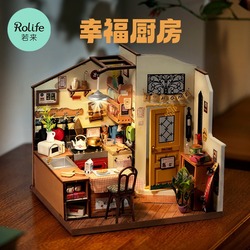 Ruolai Diy Chýše šťastná Kuchyňka Miniaturní Domeček Kreativní Ručně Sestavený Model Domečku Pro Panenky Pro Děti