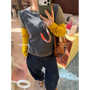 
Jinggu White Label DADATATA 2026 Spring New Style [Jenga] Fake Two-piece Color Block Knitted Sweater