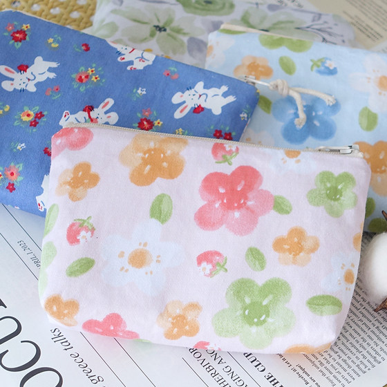 
Travel mini storage bag Small pocket wallet Fresh cotton floral card bag Coin wallet storage bag