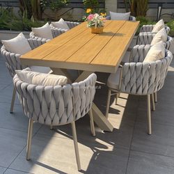 European-Style Outdoor Tables and Chairs for Courtyard Leisure, Open-Air Balcony, Trendy Dining Tables, Plastic Wood Tables and Chairs, Garden Terrace Outdoor Tables and Chairs