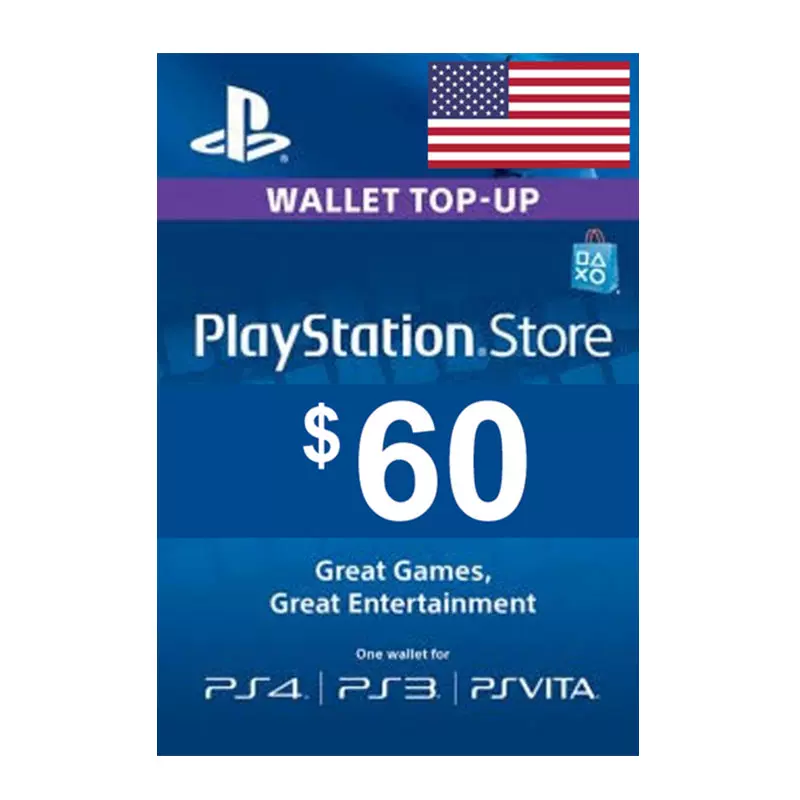 US$60 PlayStation Store Gift Card PS5 PS4美服PSN充值点卡60刀