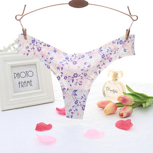 Buy 3 Get 1 free one piece of scratchless ice silk sexy thong for women, small fresh low waist printed glue patch for women underwear
