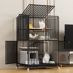 
Cat cage home indoor extra large free space cat villa two-story small cattery large with toilet integrated nest