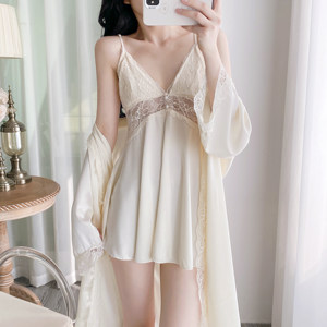
Pajamas for women spring and summer new ice silk lace pure desire suspender nightgown women's nightgown two-piece sexy home wear set