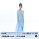 Original design with ears uare, dream ripples, blue dyed printed collar, off-shoulder T-shirt skirt suit