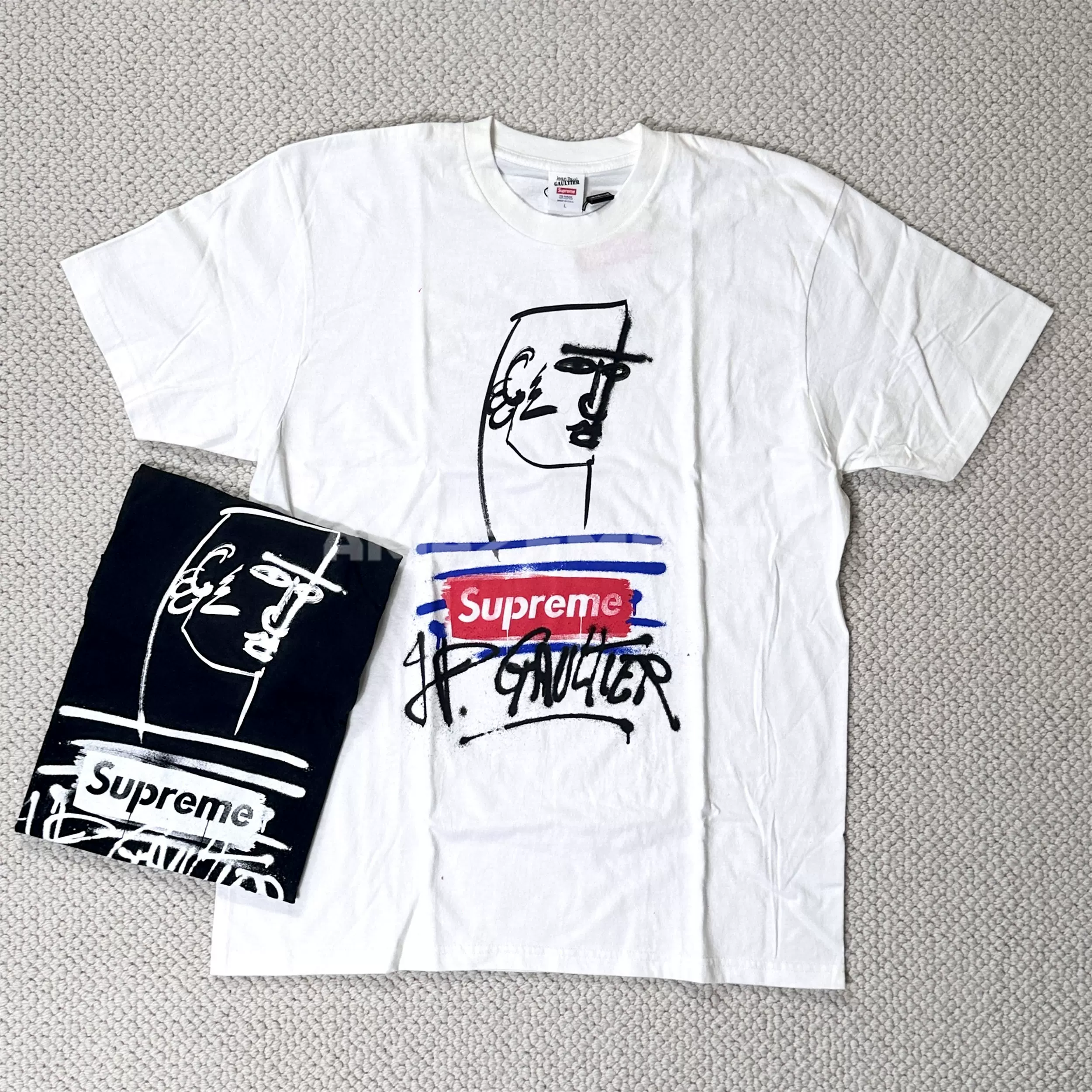 Supreme x Jean Paul Gaultier Tee 联名款涂鸦印花短袖T恤19SS