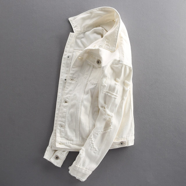 Original ripped denim jacket men's Korean style trendy slim tall street ...