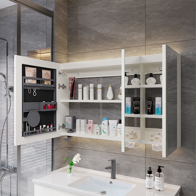Solid wood bathroom mirror cabinet smart makeup mirror storage cabinet ...