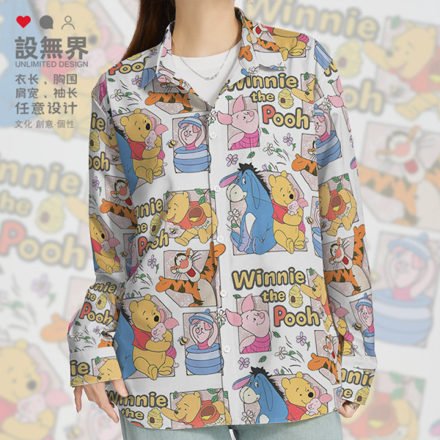 Cartoon cute Winnie pink pig bear personality large size long-sleeved shirt men's and women's clothing 0017 design without boundaries
